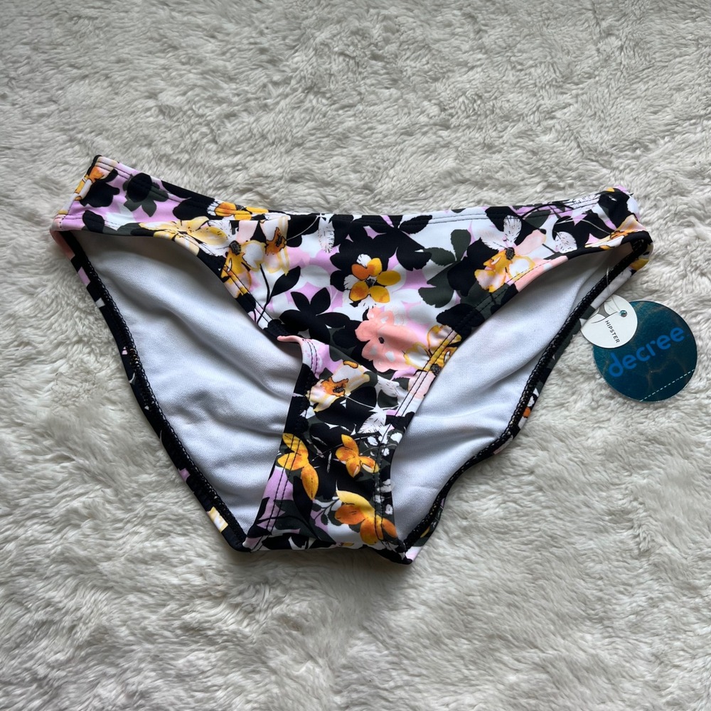 Decree Womens Floral‎ Hipster Bikini Bottoms Ruched Back Black Multi Size XS NEW